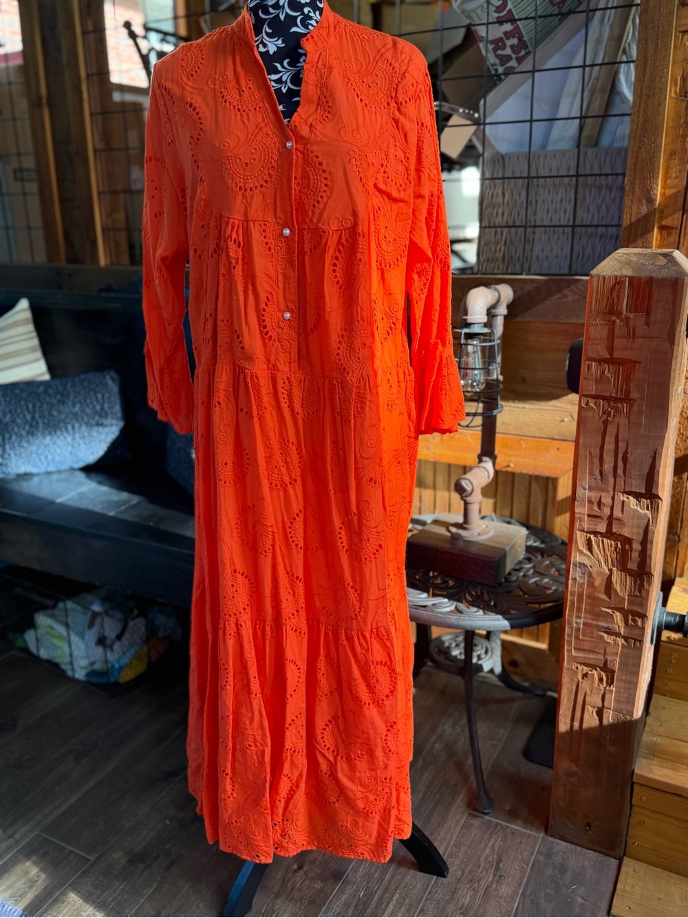 NWOT Orange Eyelet Maxi Dress